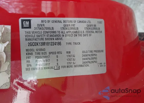 2008 Chevrolet Silverado 1500 Lt2 из США, поврежденный, VIN 2GCEK13M181224186